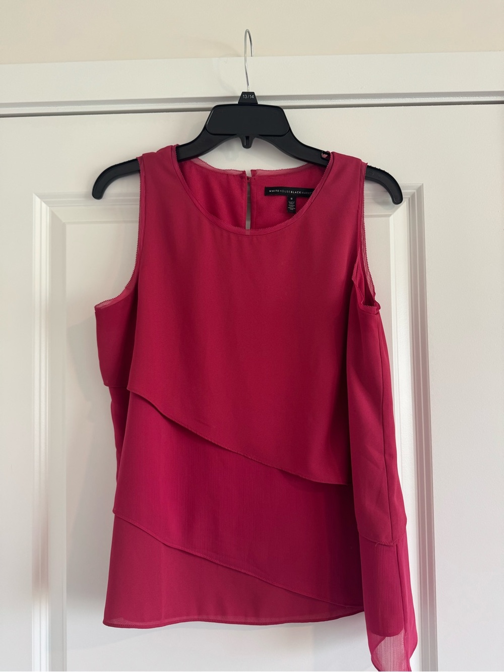 White House Black Market Pink Tiered Asymmetrical Shirt